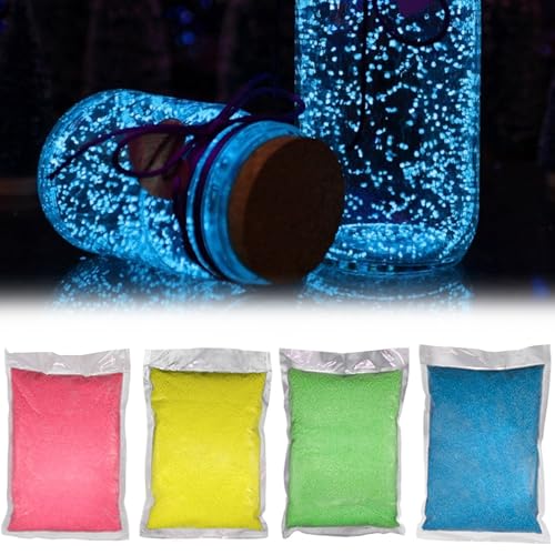 Glow in the Dark Sand 4 bolsas 10 g/bolsa reutilizable arena luminosa arena arena brillo brillo en las rocas oscuras deseando botella de grava decorativa para la decoración del jardín del hogar, deco