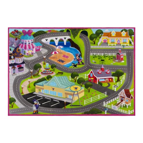 Gertmenian Disney Minnie Mouse Indoor Area Rug - 4x6 Large, Non-Slip, Ideal for Children in Bedroom, Game Room, Classroom, Nursery or Play Area - Happy Helpers Road, Multi, 27058