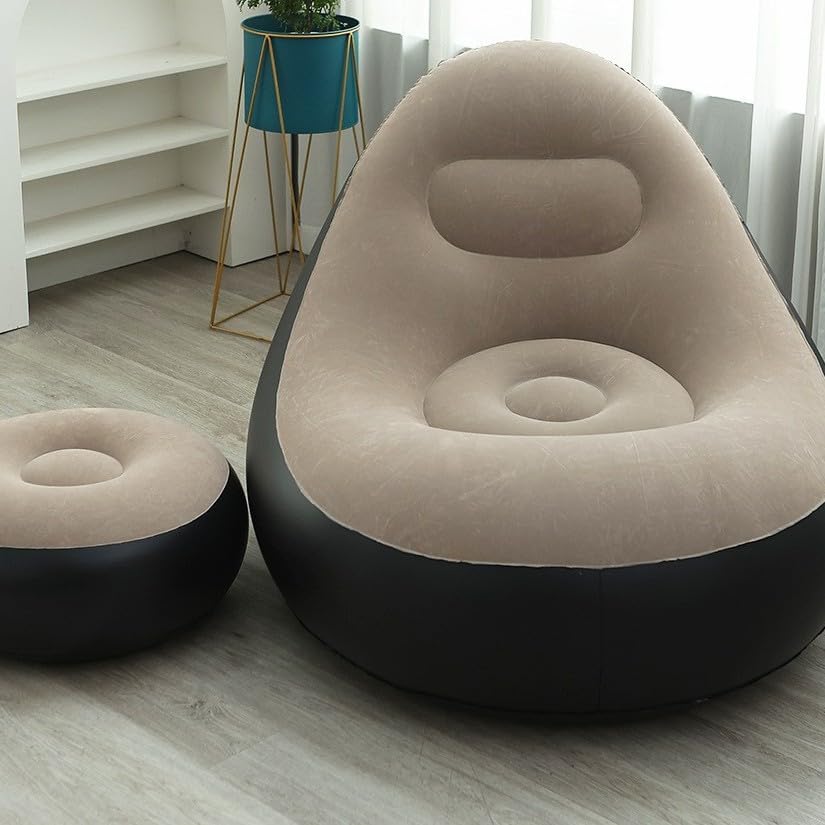 Image of Inflatable Lounge Chair with Footrest and Air Pump, 2-in-1 Portable Recliner Sofa for Indoor, Outdoor, Camping and Travel Use