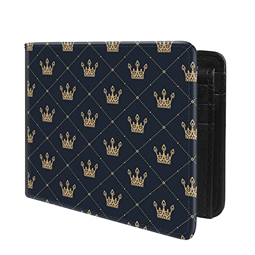 (British Royal Crown Pattern-3 Front Pocket Slim Bifold Leather Wallet RFID Blocking with ID Window for Men