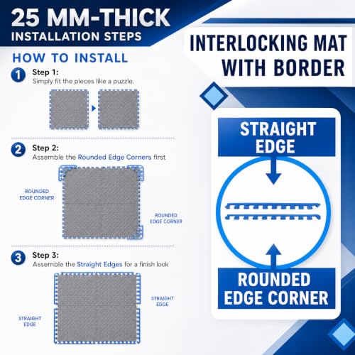 Image of 1 Inch /25mm Gym Floor mat Rubber for Heavy Workout Puzzle Floor mat for Home Exercise, Gym Equipment mat Interlocking Eva Foam Flooring Rubber Tiles Yoga, Kids Gym Mats for Floor