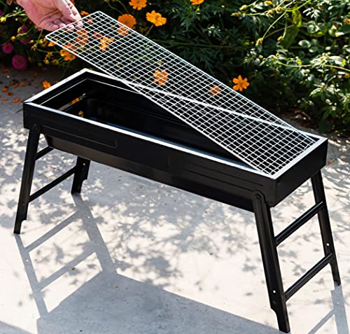 Tonsny Portable Charcoal Grill Camping Grill Bbq Grill Compact Foldable Outdoor Grill For Travel,Heavy Duty Iron Steel Graten For Picnic Patio Backyard (24", Black & ‎Silicone Bbq Brush) #TOP3