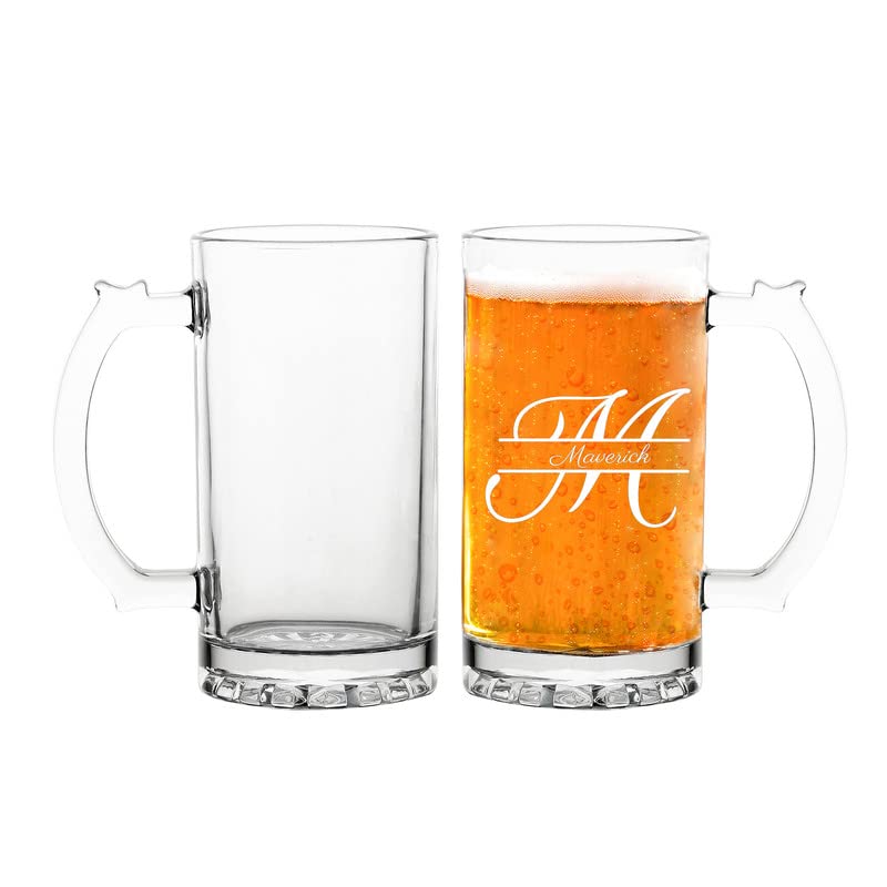 YOYO Custom Engraved Beer Glasses Personalized Engraved Wine Glass for Weddings, Birthdays, Anniversaries (375 ml) Custom Monogrammed - Set of 2 (Personalised Alphabet M)