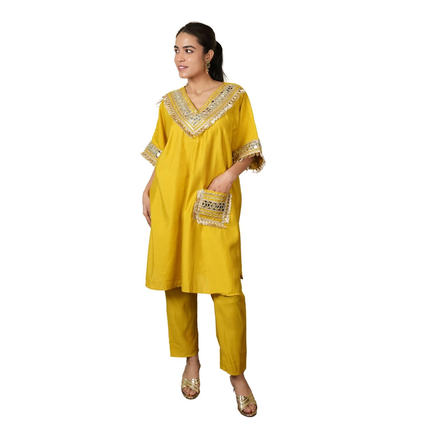 Women's Cotton Kaftan Co-ord Set | Oversized Tunic with Mirror Work & Stylish Pants | Designer Ethnic Outfit for Weddings, Parties, Eid & Diwali | Two-Piece Ethnic Set-picture-19