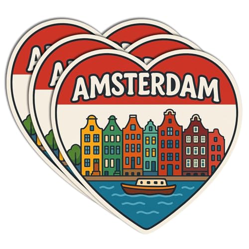 Amsterdam Sticker Pack, 3PCS Netherlands Travel, Cute Waterproof Vinyl Scrapbook Travel Stickers for Luggage, Journals, Water Bottles, Laptop, Dutch Gifts, Amsterdam Souvenir Decals