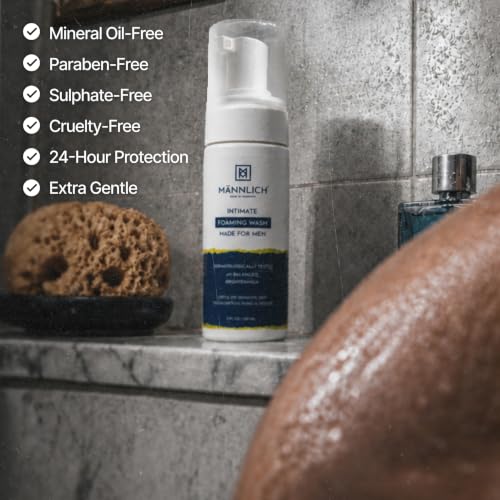 Image of Mannlich Intimate Wash 150 ml (Pack of 4) Relieves Itchiness & Odour, Prevents Fungal Growth, Genital Area, pH Balanced & Dermatologically Tested With Tea Tree Oil, Neem, Eucalyptus Oil, 1% Salicylic & Lactic Acid
