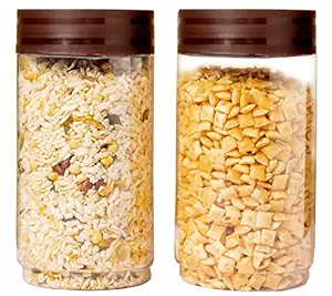 PEARLPET Modedge Plastic Jar Airtight Stackable Container for Kitchen Storage with Spoon, Set of 2 Pieces, Brown, 1500 ML