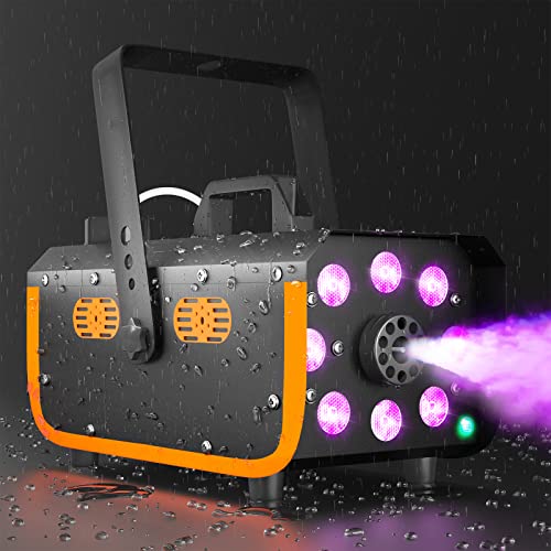 Nebelmaschine, HAKUTA wasserdichte Nebelmaschine 500W mit 2300 CFM Nebelausstoß und 2 Fernbedienungen, 8 LED Lichter mit Fade-, Blitz-, Smooth- und Strobe-Effekt für Party, Hochzeit, Halloween usw