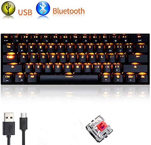 UrChoiceLtd Mécanique Clavier, RK61 Câblé / Sans fil Bluetooth Clavier 61 touches USB Imperméable Gaming Clavier, avec Anti-ghost Clés et Extracteur de bouchon pour Gamers (Interrupteur noir / rouge)