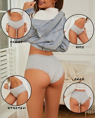 Image of Sth Big Cotton Underwear for Women High Waisted Womens Underwear Pack Sexy Lace Edge Bikini Cheeky Panties Girls Brief