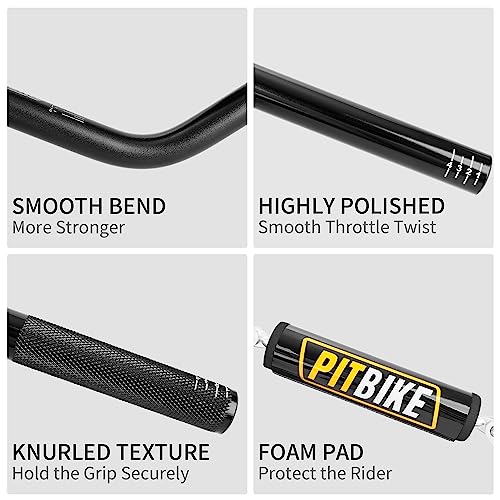 Image of Handlebars 7 /8 Inch for Motorcycle,RUTU Upgraded Universal Dirt Bike Handle Bar with Crossbar Pad Mid-Rise Mini Bike Pit Bike Handlebar for Motocross ATV Quad - Black