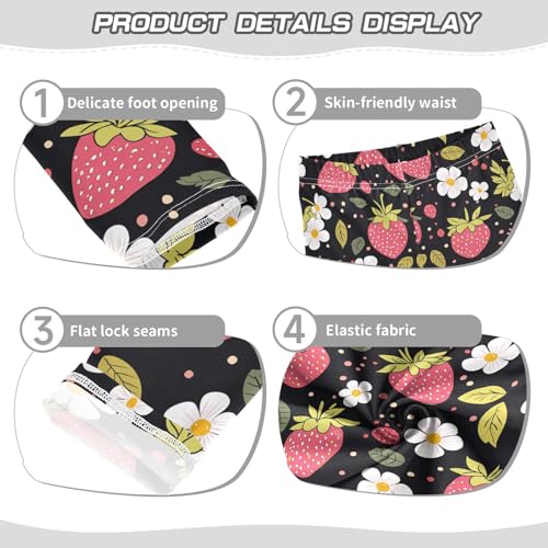 Wusikd Cute Pink Strawberries Girls' Leggings Toddler Doodles White Flowers Kids Yoga Pants Dance Active Tights 4T3