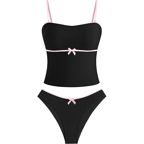 ZAFUL Tankini Swimsuits for Women Bow Tie Side Bathing Suits Tummy Control High Cut Two Piece Bikini Sets