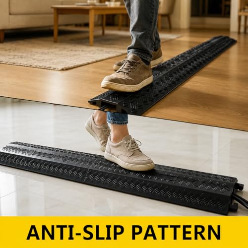 Image of 2 Pack Black Drop Over Cable Cover Ramp 37.8 x 10.8 x 1.5 Inch, Heavy Duty Cable Hose Protector Ramp with 1 Big Channel, High Load Capacity for Indoor Use, Office, Warehouse & Event Areas