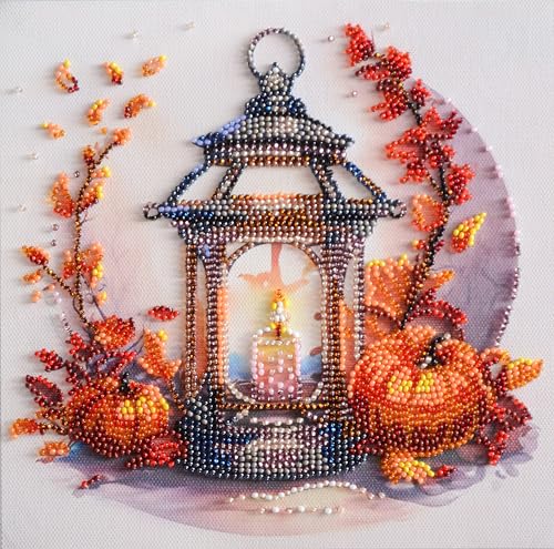 Image of Wizardi Bead Embroidery kit - Autumn Light. Colorful Beads, Beading Needles. DIY Kit. Embroidery for Beginners. Home Decor. AMB-109 Abris Art