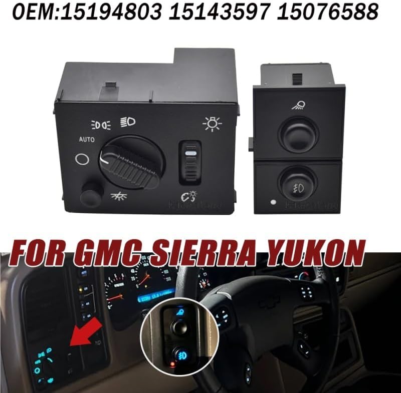 Applies to Headlight Fog Light Switch for Silverado GMC Sierra Yukon 2003-2007 19381535 15194803 D1595G Head Light Lamp Dimmer Switch(Fog Light Switch)