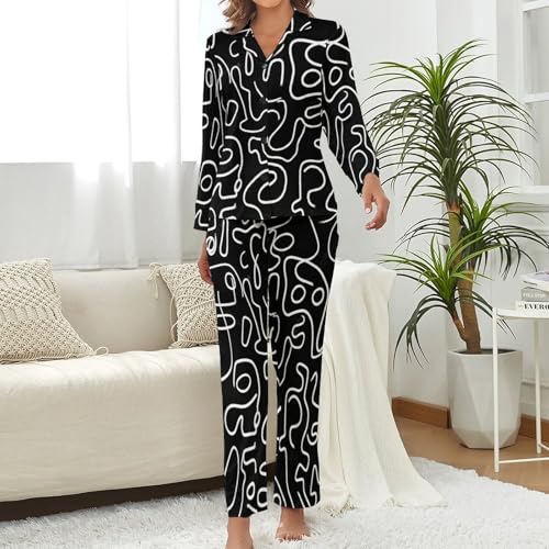Pyjama femme rayures graffitis ensemble tendance boutonné mi-saison
