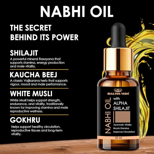 Image of Nabhi Oil 30ml with Alpha Shilajit for Vitality & Energy Support | Herbal Belly Button Oil for Men & Women | Supports Stamina, Circulation, Strength & Daily Wellness | Lightweight Non Sticky Daily Care