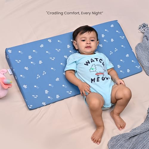 Image of Cherilo Full Size Elevated Wedge Baby Pillows for New Born, Pillow for Kids, Crib & Mattress, Prevents Acid Reflux, Colic, GERD, Heat Burn & Vomiting, 28 inch x 14 inch x 3.5 inch - with Cover, Star Design, Blue