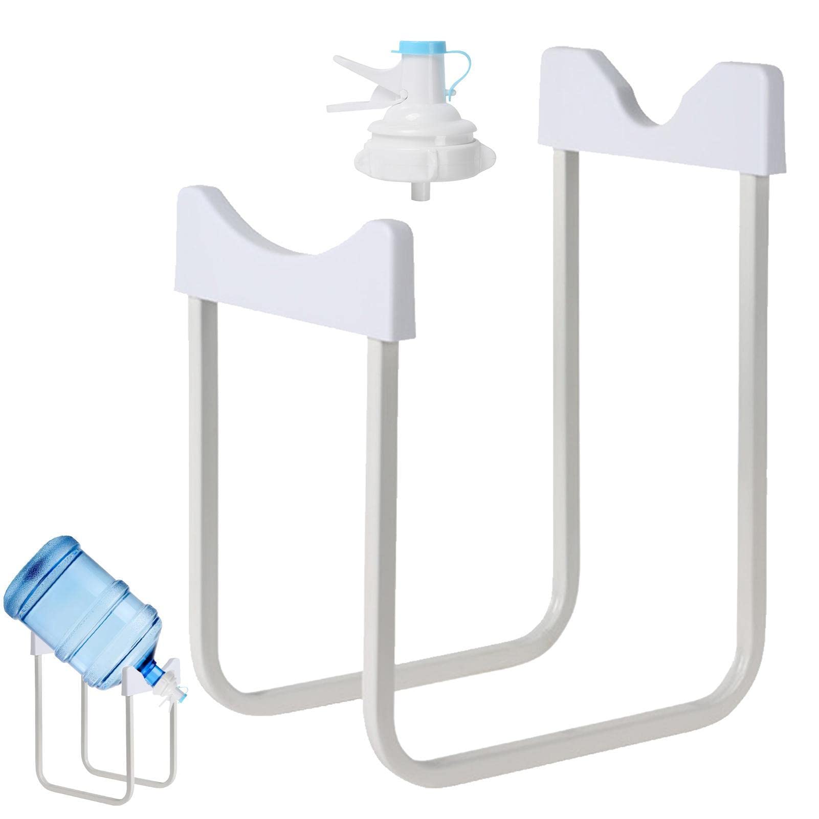 Joyivike L-White+Dispenser Valve Water Dispenser Stand 3-5 Gallon Water Bottle Stand Non-Slip Drinking Water Cooler Rack With Reusable Spout, Compatible With 55Mm Diameter Non-Threaded Water Bottle Mouth