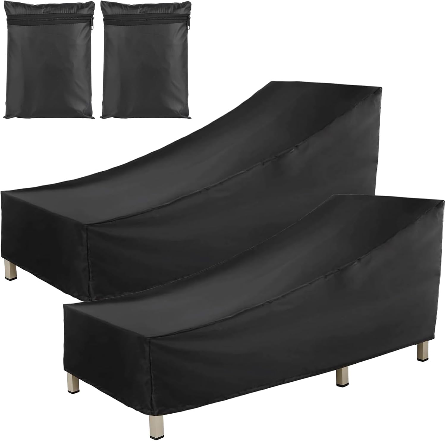 2 PCS Patio Chaise Lounge Covers, Waterproof Outdoor Lounge Chair Covers, Heavy Duty Oxford Fabric Furniture Covers with UV Protective Coating, Windproof Straps, Air Vent, Handles, 78 x 34 x 32 in