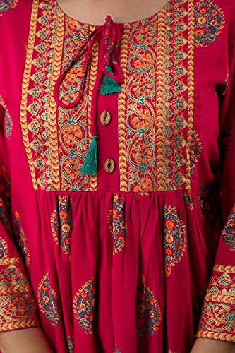 Image of DMP FASHION Women's Rayon Classic Printed Boota Top with Beautiful Tassels and Buttons at Front Black