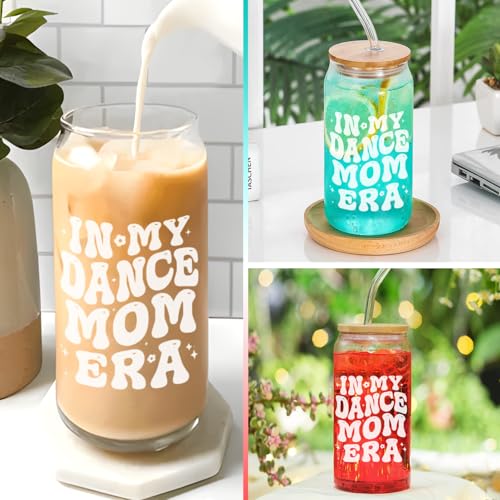 in My Dance Mom Glass Cup Gifts for Dance Mom from Daughter Son- 16 oz Cool Dance Mom Cup Drinking Cup with Lid and Straw - Birthday Gifts for Mother Day Christmas for Dance Moms Gift by OneGemn - Image 4