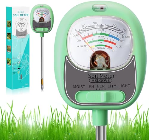 HSLGOVE 4-in-1 Soil Test Kit – Soil Moisture Meter, pH, Fertility & Sun-Light, No Battery Required, Large Dial Soil Tester for Indoor & Outdoor Gardening, Lawn, Farm – BabyGreen