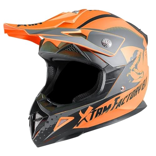 Casque Enfant Moto et Quad - Orange - Taille 47 à 54 cm (4 à 12 Ans) - Casque Enfant homologué CE (ECE/22-06), Protection Sécurisée et Confortable pour Enfants - Casque intégral (M 49-50cm)