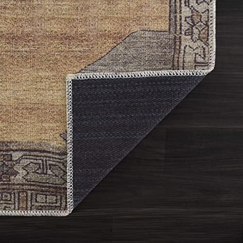 Medinah Machine Washable 2'7" X 7'3" Runner Rug, Kitchen Hallway Runner - Waterproof - Pet & Child Friendly - Stain & Water Resistant - Vintage Distressed - Oriental Persian Medallion - Brown #TOP7