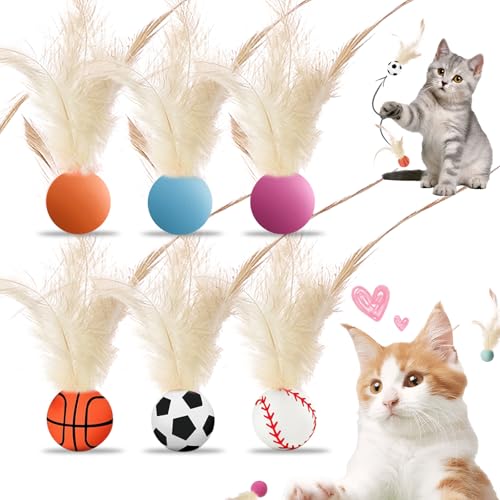 6PCS Interactive Cat Feather Ball Toys Set - Bouncy Silicone Rolling Toys for Indoor Kittens, Fun Exercise & Play (Safe Durable Cat Toy Kit)