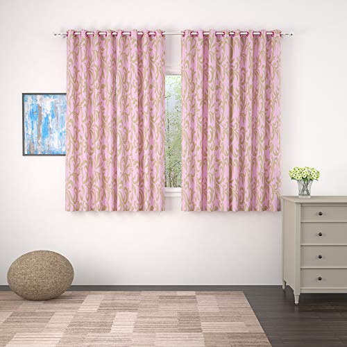 Image of Story@Home Bloom Collection Jacquard Lavish and Modern Rich Floral Print 4 Piece Eyelet Ring top Window Curtain for Bedroom and Hall - 5 Feet, Pale Pink