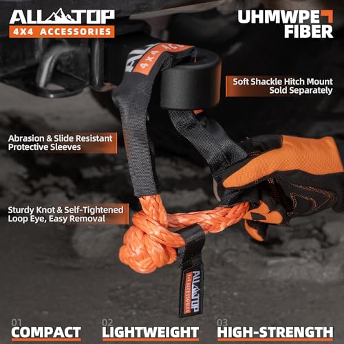 Image of ALL-TOP Synthetic Soft Shackle & Recovery Ring Kit (2PCS 3 /4in x 24in - 66200LBS Shackles + 1 Red Snatch Pulley Ring) for Winch Tackle Pulley System