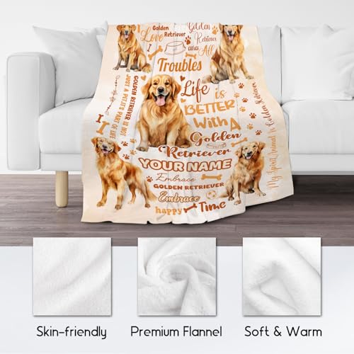 Custom Golden Retriever Blanket, Golden Retriever Lovers Gift, Cute Soft Throw Gifts for Girls Boys Women, Cozy Flannel Throw Blankets for Bed Travel, 50"x60"
