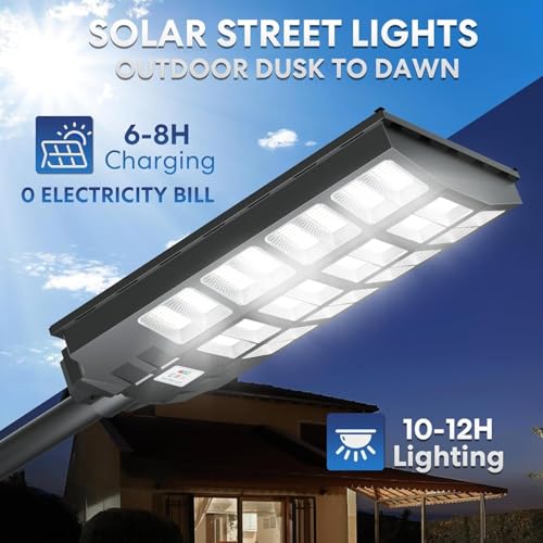 VOOJOY 8000W Solar Street Light, 3 Pack Dusk to Dawn Solar Lights Outdoor with Motion Sensor and Remote Control for Yard Parking Lot, Garage, Street - Thumbnail 3