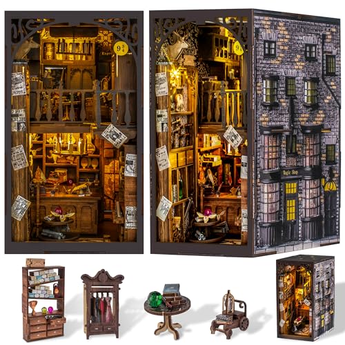 Wimlade DIY Book Nook Kit, Miniature Book Nook kit, Wooden 3D Puzzle Bookend Bookshelf Insert Decor...