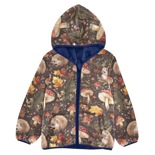 Fall Mushrooms Hedgehogs Girls Fleece Jacket Girls Fall Jacket Boys Coats Zip Up Hoodie Children Sherpa Warm Outerwear 2-10T