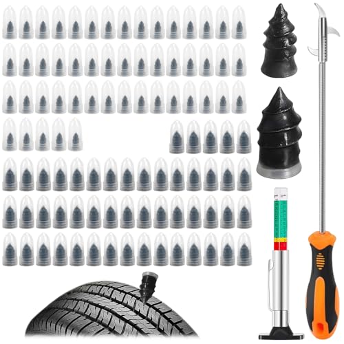 Jiavlyx - Jiavlyx 100 Pcs Tire Repair Screw, Tire Repair Nails, Tire RepairRubber Nail, with Tire Cleaning Hook+Car Tire Depth Gauge Tester Tyre, for Cars Trucks MotorcyclesTire Puncture Repair (1)