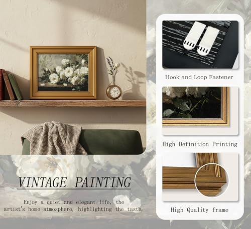 Image of NALEPS Vintage White Peony Framed Wall Art, White Rose Wall Decor, 12x16 In