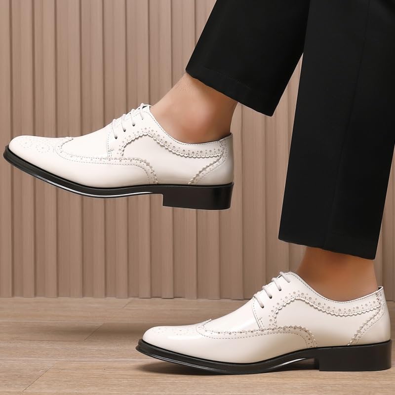 Men's Business Dress Shoes Versatile Plus Size Wedding Shoes Pointed Toe Strappy Low(White-Dinosaur Doodle4,7.5)