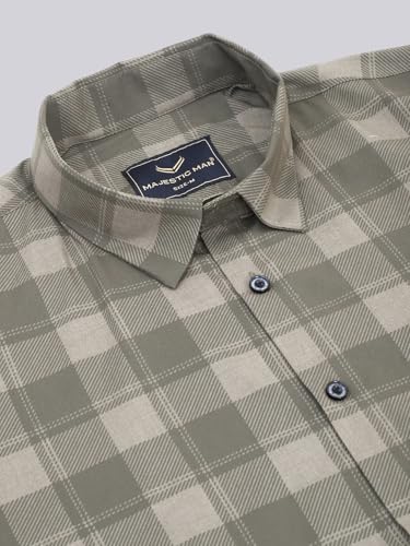 Image of Majestic Man Comfort Slim Fit Cotton Blend Checked Casual Shirt