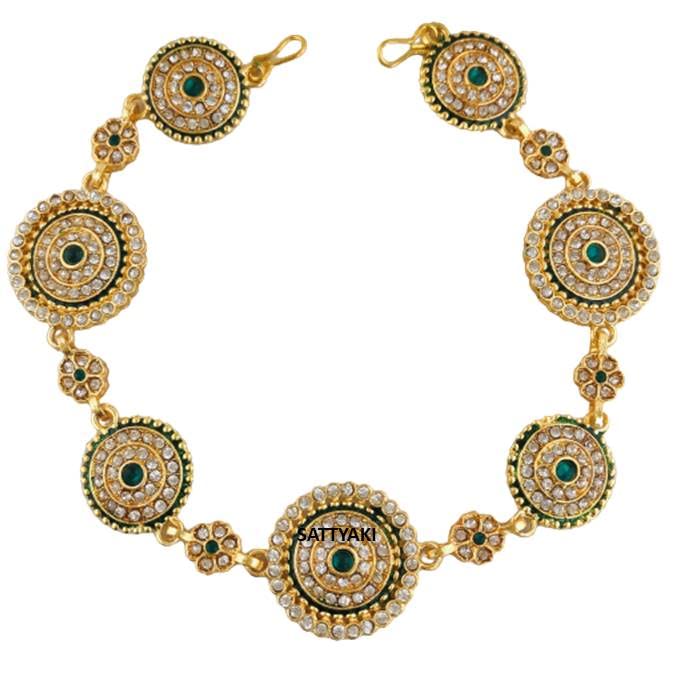 Sattyaki Gold-Plated Traditional Rajasthan Dulhan Bridal Sheeshphool Mathapatti in AD/CZ For Women and Girls (Green) (B0972ZW3BL) Amazon Price History, Amazon Price Tracker