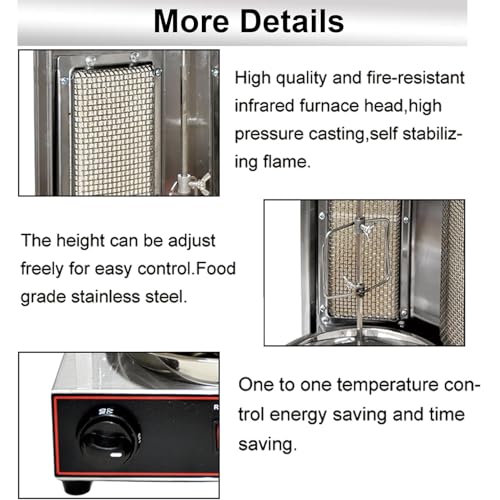 Vertikaler Rotisserie Ofengrill mit Ölauffangpfanne - Elektrische Shawarma Maschine, Gyros Rotisserie Grill, Edelstahl, 360° Drehbarer Kebab Drehofen, 300℃ Einstellung – Bild 6