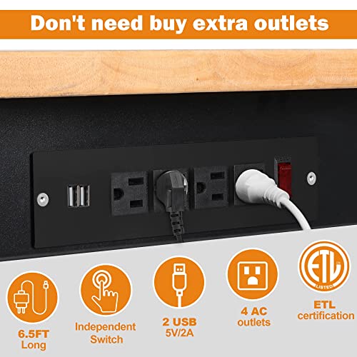 Betterhood Height Workbench, Rubber Wood Top Heavy Duty Workstation With Power Outlets, 2000 Lbs Load Capacity Hardwood Worktable For Workshop, Garage, Home, 23527, Pad丨Power Outlets丨60''X24''X37'' #TOP2