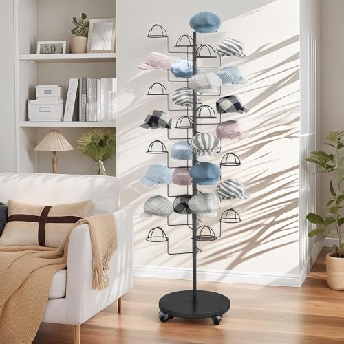 Soporte de metal para sombreros con ganchos circulares, organizador de almacenamiento de tapas de bola que ahorra espacio para tiendas y hogar
