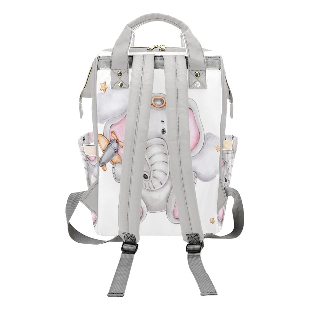 Grandkli Elephant with Plane Personalized Diaper Bag Backpack,Custom Travel Backpack DayPack Nappy Mommy Bag for Adult