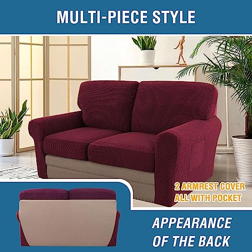 H.VERSAILTEX Multi-Pieces Sofa Covers Stretch Couch Covers Form Fitted Seats and Back Cushions Covers (2 Seat Covers Plus 2 Back Cusion Covers, Bonus 2 Armrest Covers), Burgundy by H.VERSAILTEX - Image 3