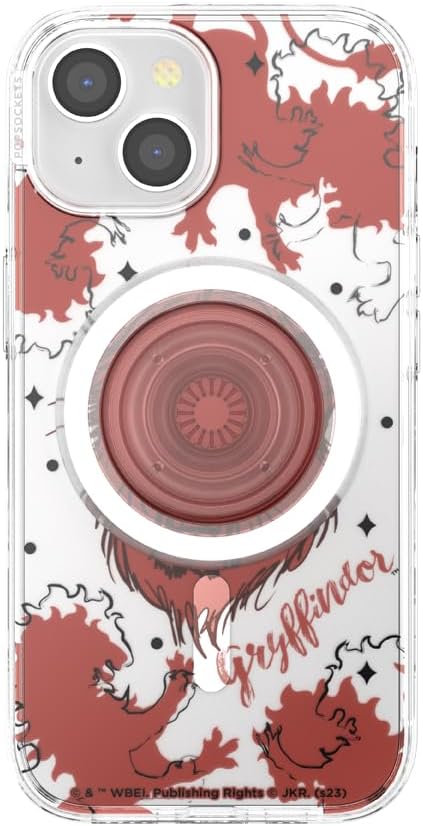 PopSockets iPhone 15 Case with Round Phone Grip Compatible with MagSafe, Phone Case for iPhone 15, Wireless Charging Compatible, Harry Potter - Gryffindor