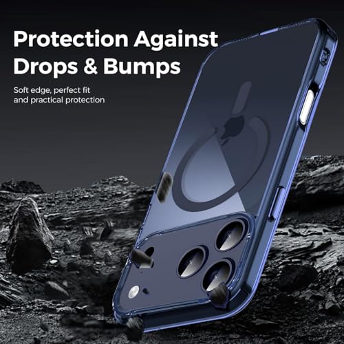 Image of VONZEE Translucent Clear Back Cover Compatible with (iPhone 17 Pro Case)(2025), PC Shockproof Scratch Resistant, Non-Yellowing, Support Mag-Safe Wireless Magnetic Charging - Blue|6.3''