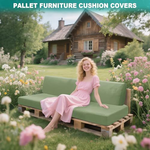 SYLC Impermeable Funda De Cojines Palets Exterior Jardin, Elástico Terciopelo Fundas para Palés, Protectores De Muebles Madera Sofa Terraza Lavable (Avocado,2 PCS(1 Seat+1 Back)) - imagen 2